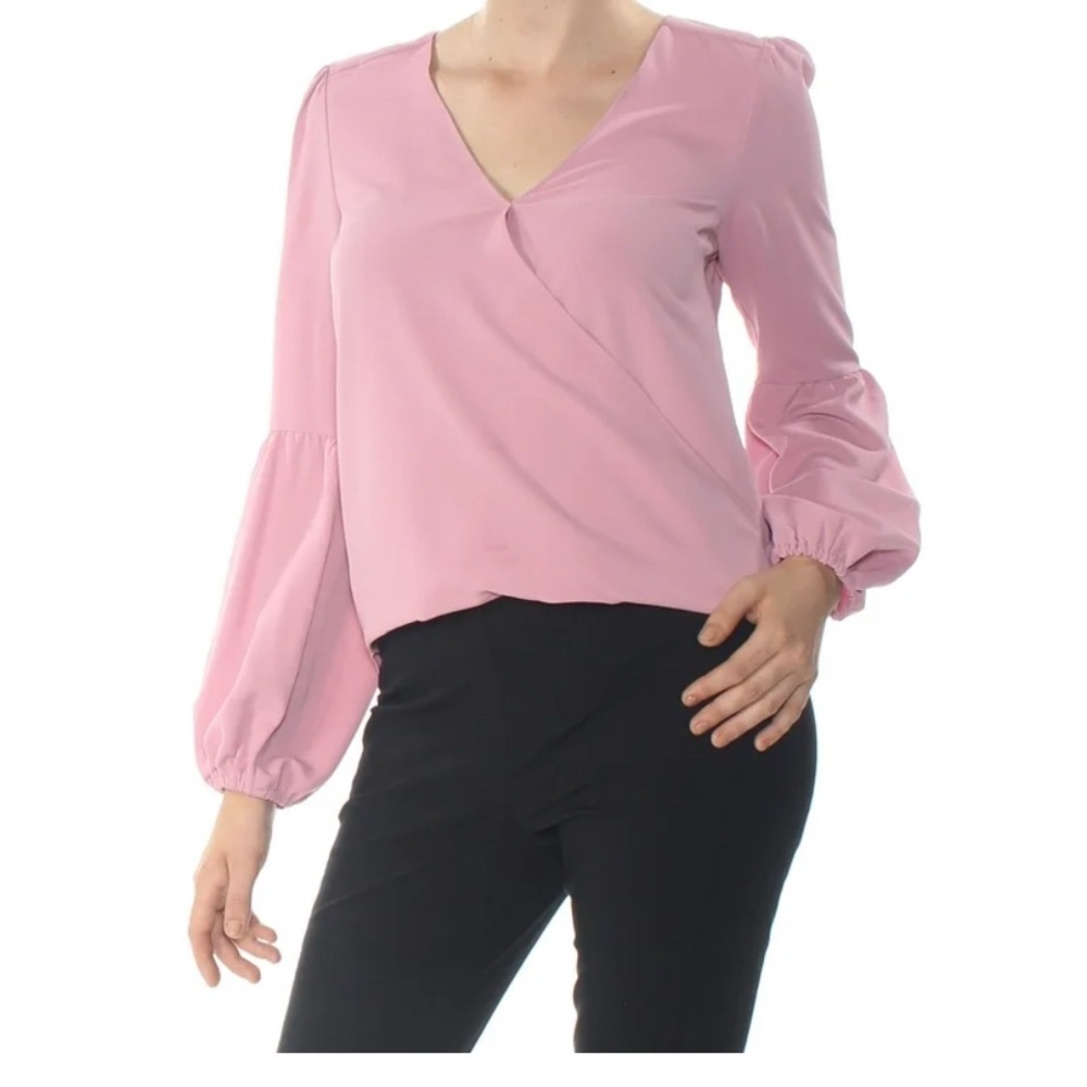 Bar III Pink Wrap Blouse with Bishop‎ Sleeves XS
